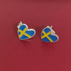 Sweden Flag Stud Earrings Exclusive Designed Women Jewelry S925 Silver